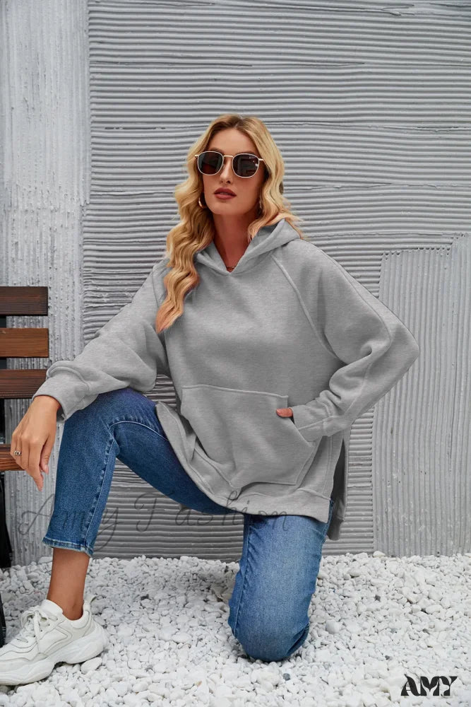 Fashion New Solid Color Cozy Trendy Comfortable Chic Elegant Hoodies Gray / S