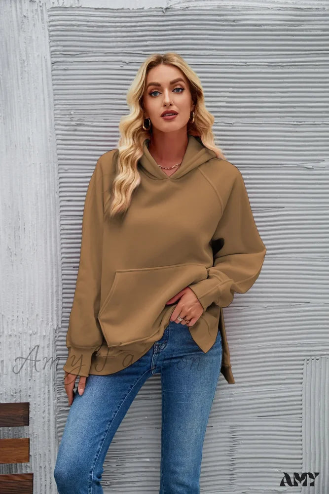 Fashion New Solid Color Cozy Trendy Comfortable Chic Elegant Hoodies Khaki / S