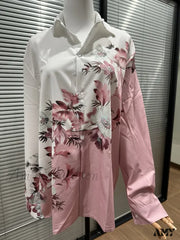 Fashion Spring Autumn Casual Loose Pink Long Sleeve Blouse