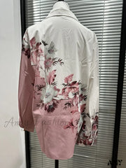 Fashion Spring Autumn Casual Loose Pink Long Sleeve Blouse