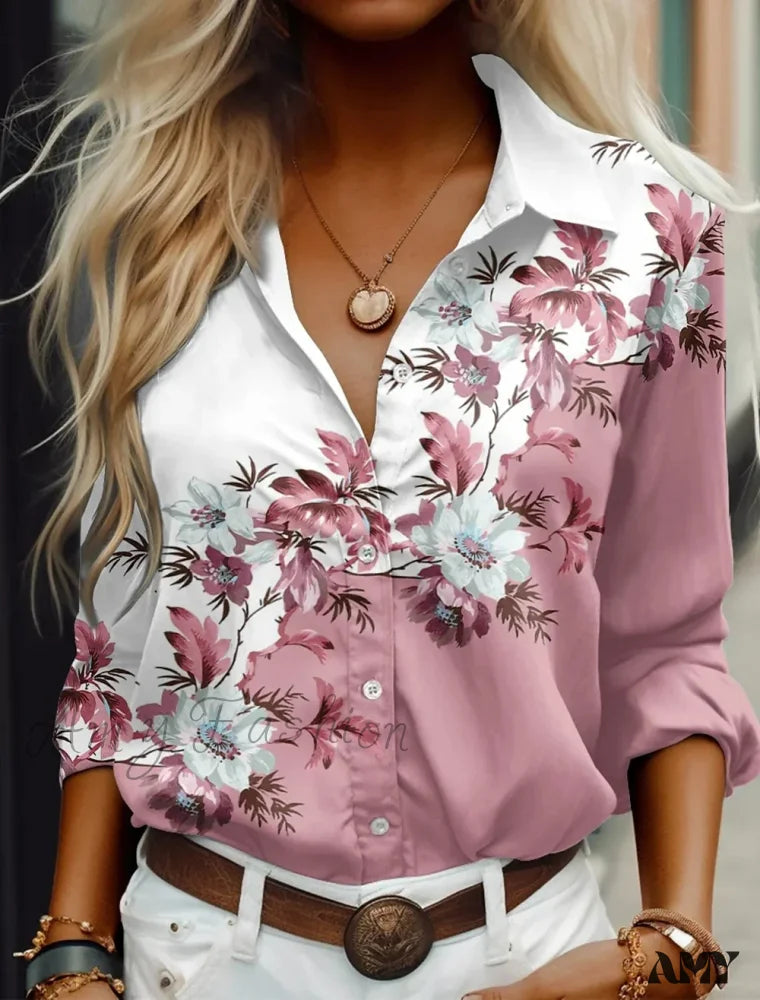Fashion Spring Autumn Casual Loose Pink Long Sleeve Blouse B25S20241119304 / S
