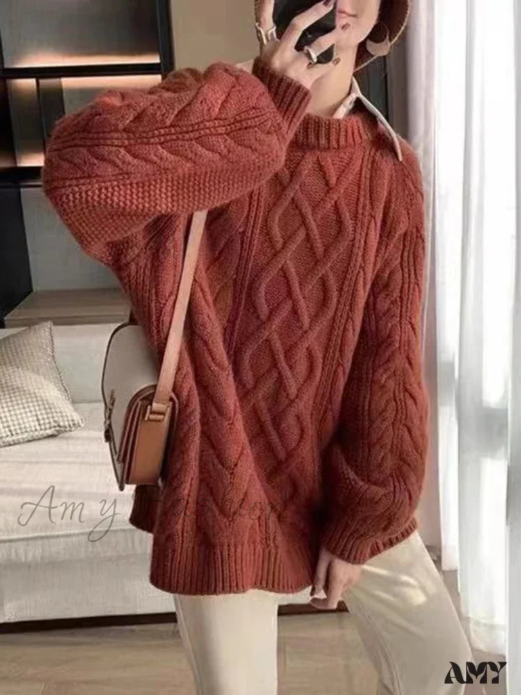 Fashion Tops 2024 Women Autumn Winter Loose Long Sleeve Oversized Stylish Cozy Trendy Chic Sweater