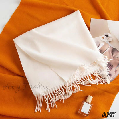 Faux Cashmere Winter High-End Style Versatile Warm Elegant Scarf Milky White / 200*70Cm