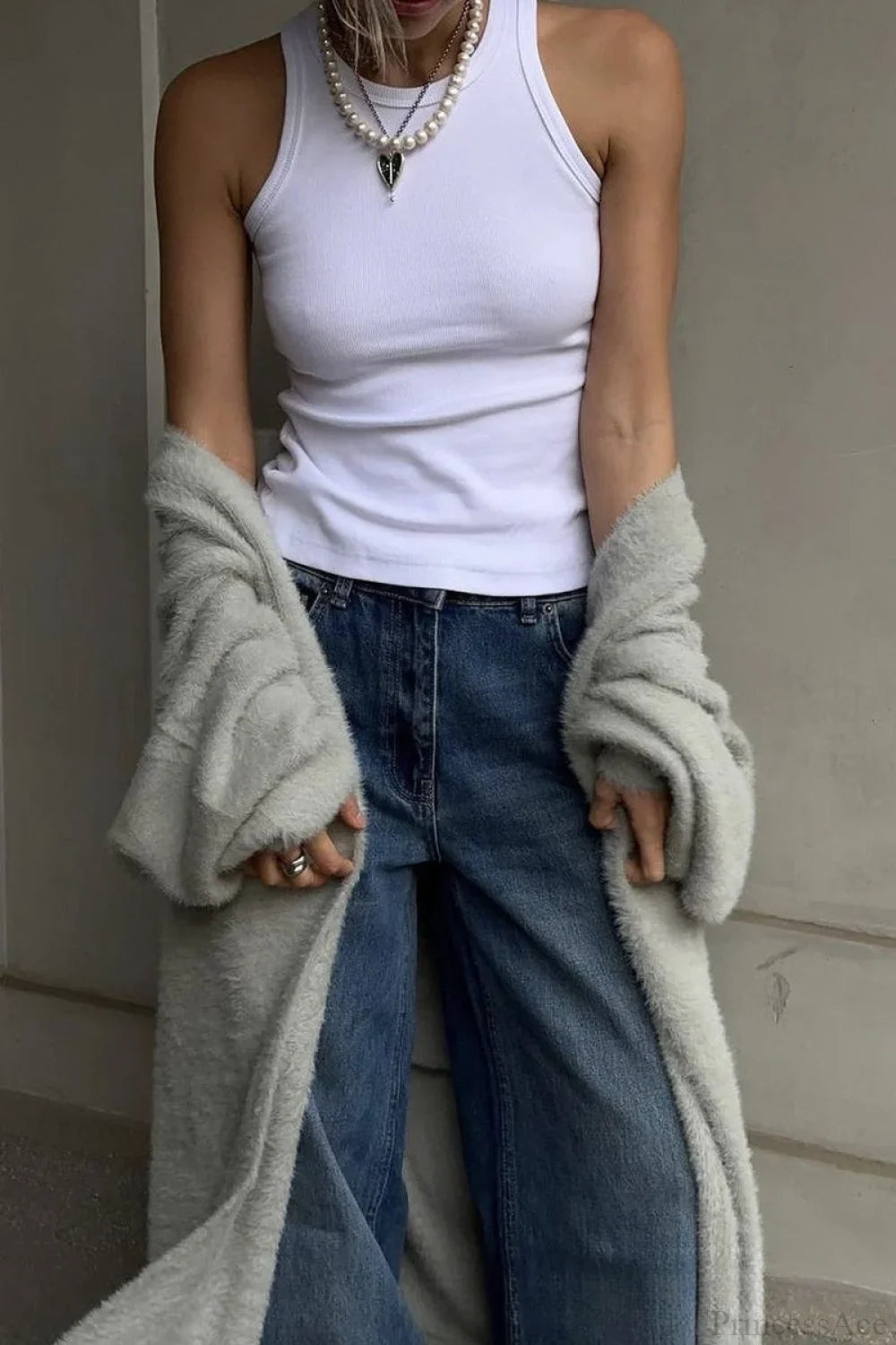 Faux Mink Fur Knit Plush Relaxed Longline Overcoat