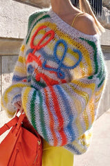 Trendy Color Block Stripe Loose Knit Sweater