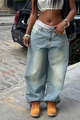 Vintage Washed Loose Fit High Waist Jeans