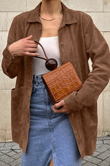 Maillard Brown Suede Loose Collared Jacket