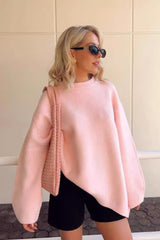 Sweet Pink Crew Neck Pullover Knit Sweater