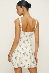 Fresh Printed Backless Square Neck A Line Mini Floral Dress