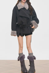 Petite Faux Fur Collar Thick Wool Blend Chic Coat