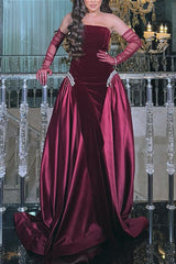 Crystal-Embellished Ruched Bustier Maxi Party Dress