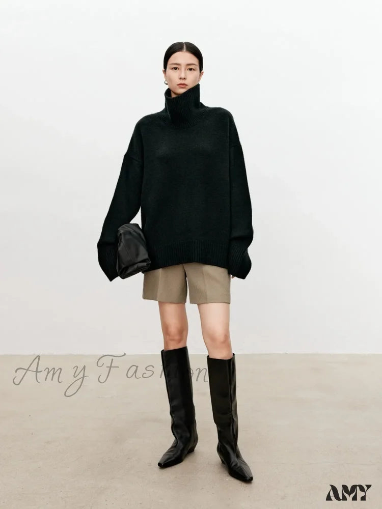 Female Loose Thick Languid Lazy Wind Pullover Knitting Base Wool Stylish Cozy Casual Sweater Black