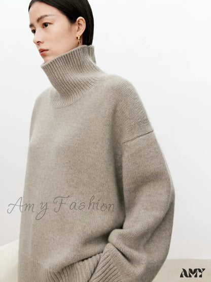 Female Loose Thick Languid Lazy Wind Pullover Knitting Base Wool Stylish Cozy Casual Sweater Camel