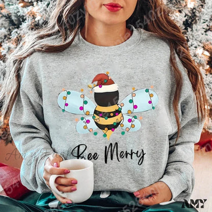 Festive Bee Letter Print Christmas Hoodie - Long Sleeve