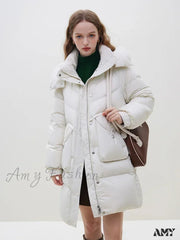 Filling Capacity Light Tea Brown Long Mid-Length Hooded Lightweight Coat Beige / Xxs