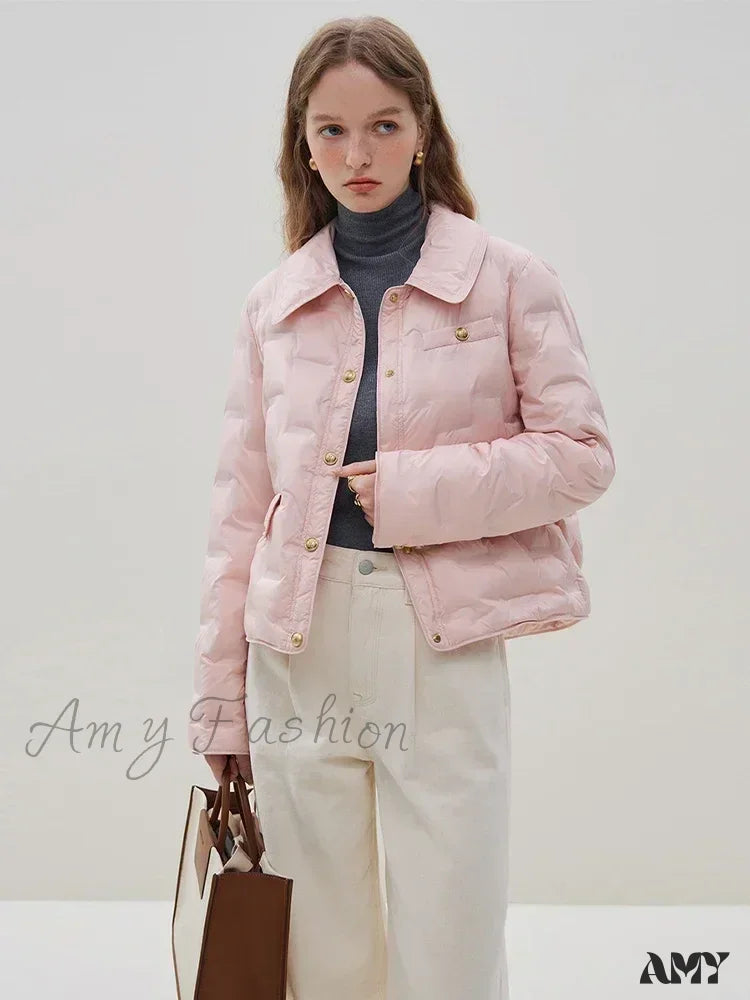 Filling Capacity Lightweight Thin Pink Short Down Shirt Style Coat