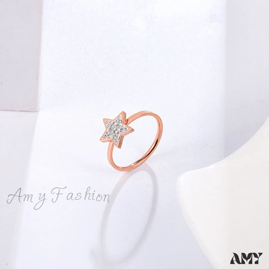 Five-Pointed Star Full Diamond Titanium Steel Ring