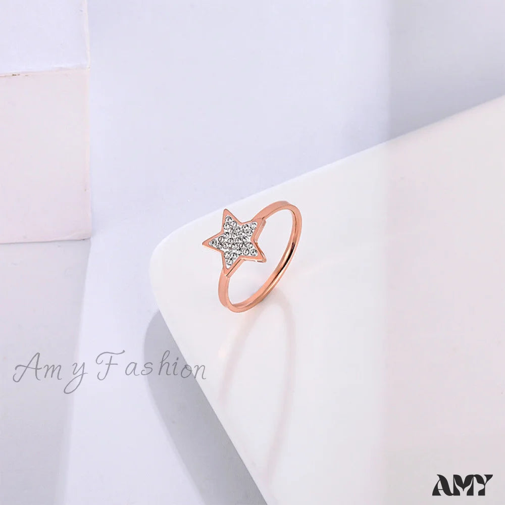 Five-Pointed Star Full Diamond Titanium Steel Ring