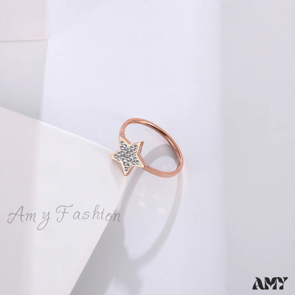 Five-Pointed Star Full Diamond Titanium Steel Ring