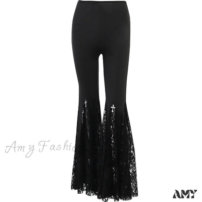 Flared Pants Halloween Lace Black / S