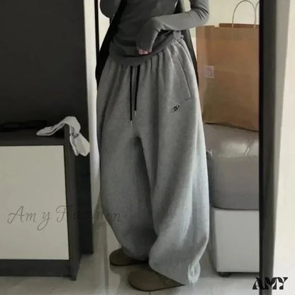 Fleece Sweat Oversized Harajuku Thick Wide Leg Pants Gray / M