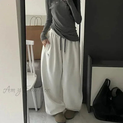 Fleece Sweat Oversized Harajuku Thick Wide Leg Pants White / M