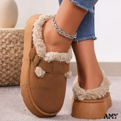 Fleece Thick Sole Outdoor Slip-On Cotton Moccasin Winter New Women’s Snow Boots Shoes