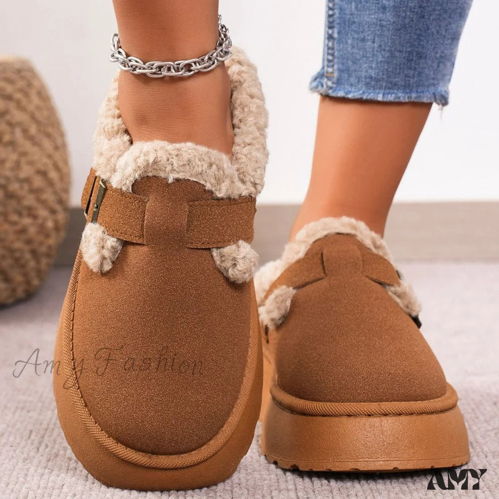 Fleece Thick Sole Outdoor Slip-On Cotton Moccasin Winter New Women’s Snow Boots Shoes