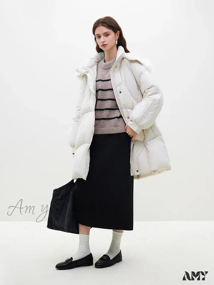 Fox Fur Detachable Hooded Mid-Length Black Gentle White Female Long Coat