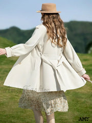 French Gentle Mid Long Casual Solid Office Lady Windbreaker Coat