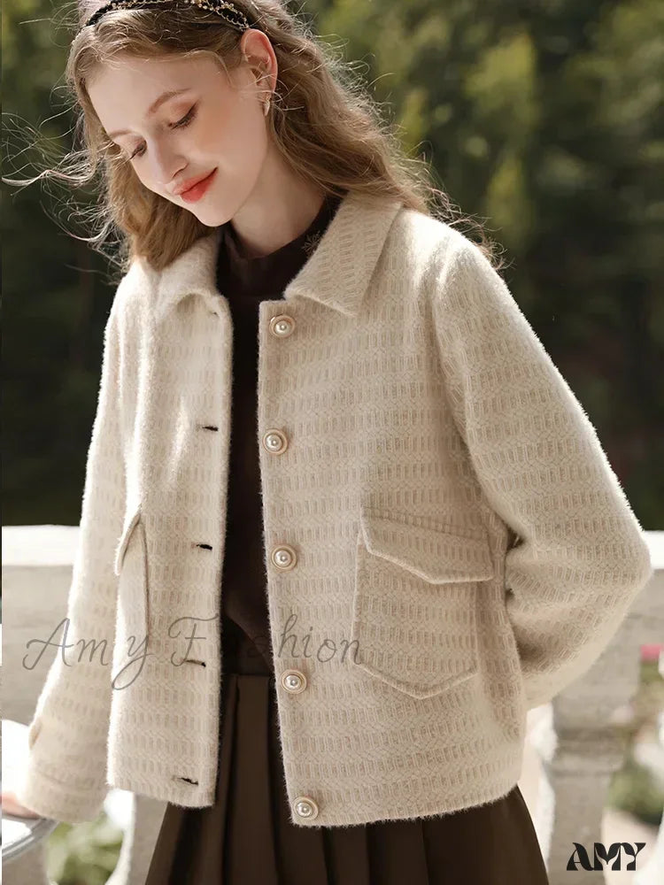 French Small Fragrance Lapel Vintage Quality Warm Leisure Coat