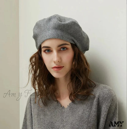 French Stripe Plaid Military Top Painter Beret Women Hat - Wool Knitted