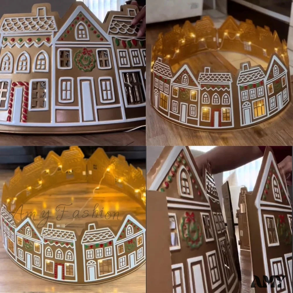 Gingerbread House Christmas Tree Collar - Led Skirt For Xmas Pencil Decorations