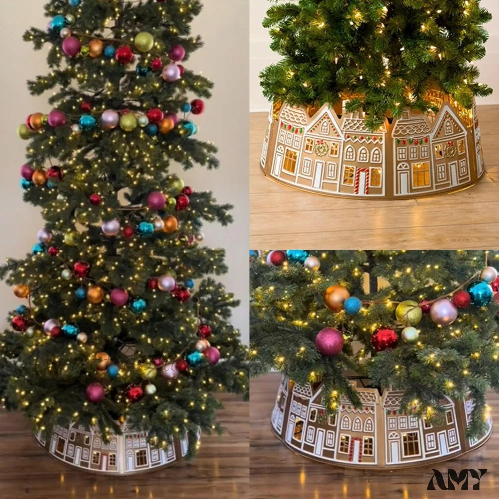 Gingerbread House Christmas Tree Collar - Led Skirt For Xmas Pencil Decorations