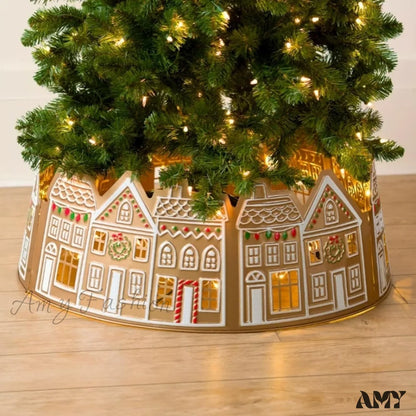 Gingerbread House Christmas Tree Collar - Led Skirt For Xmas Pencil Decorations