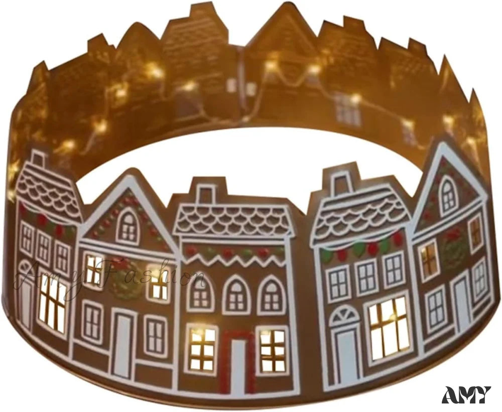 Gingerbread House Christmas Tree Collar - Led Skirt For Xmas Pencil Decorations