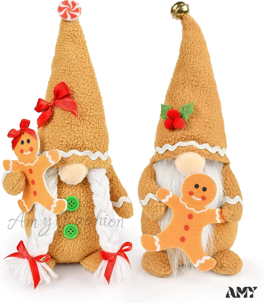 Gingerbread Man Gnomes Plush Doll Sets - Handmade Scandinavian Gnome Decor Kits