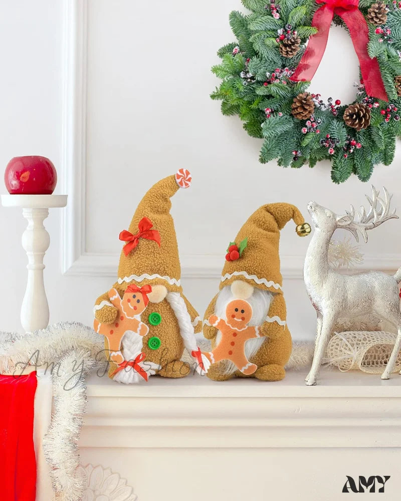 Gingerbread Man Gnomes Plush Doll Sets - Handmade Scandinavian Gnome Decor Kits