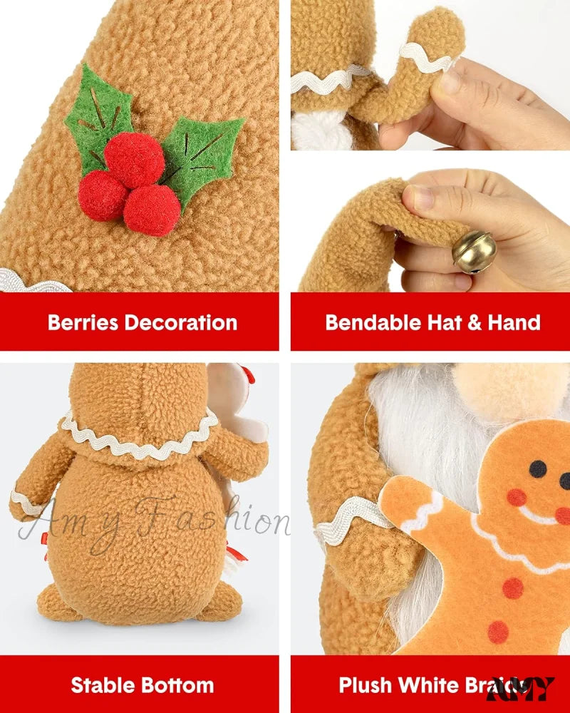 Gingerbread Man Gnomes Plush Doll Sets - Handmade Scandinavian Gnome Decor Kits