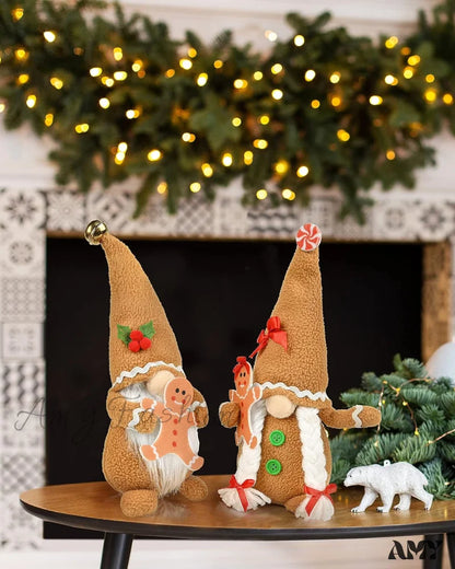 Gingerbread Man Gnomes Plush Doll Sets - Handmade Scandinavian Gnome Decor Kits