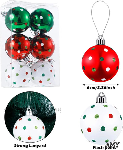 Glittering Hanging Xmas Balls - Red Green Plastic Christmas Baubles For Tree Decoration