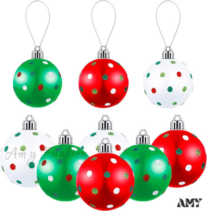 Glittering Hanging Xmas Balls - Red Green Plastic Christmas Baubles For Tree Decoration 6