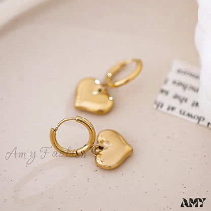 Gold Romantic Heart Hoop Pendant Earrings