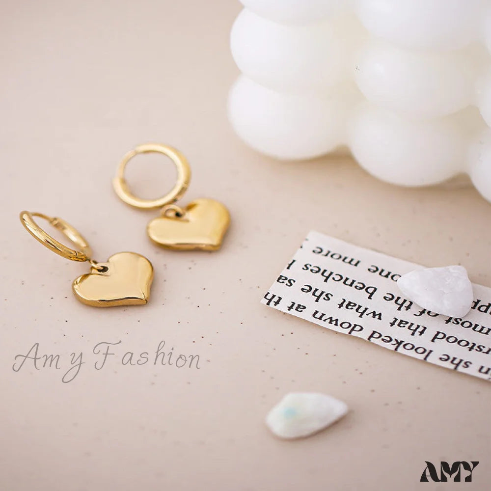 Gold Romantic Heart Hoop Pendant Earrings