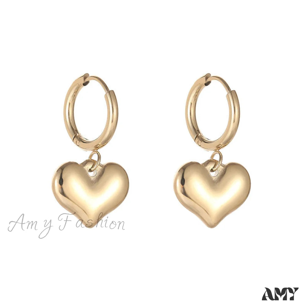 Gold Romantic Heart Hoop Pendant Earrings