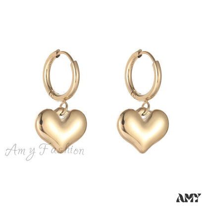 Gold Romantic Heart Hoop Pendant Earrings