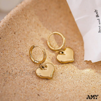 Gold Romantic Heart Hoop Pendant Earrings