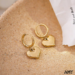 Gold Romantic Heart Hoop Pendant Earrings