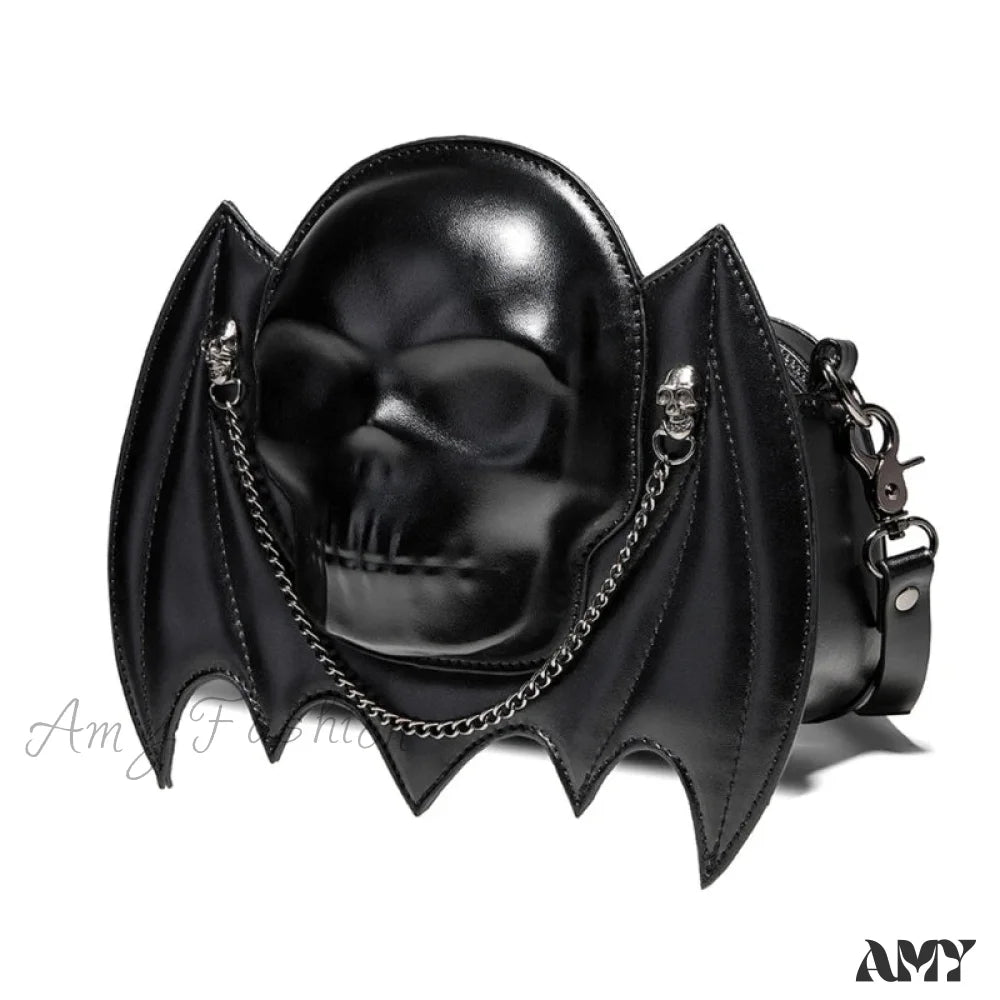 Gothic Alternative Bat Metal Shoulder Wing Chain Skull Shaped Fashion Bag