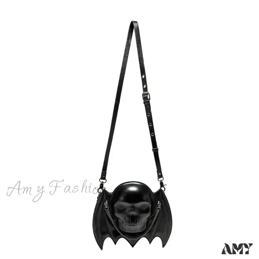 Gothic Alternative Bat Metal Shoulder Wing Chain Skull Shaped Fashion Bag